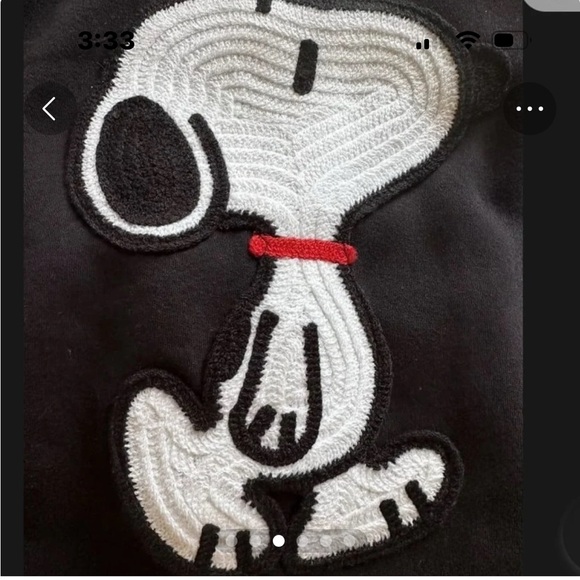 Snoopy Black Crochet Logo Hoodie With Cap - Picture 3 of 3